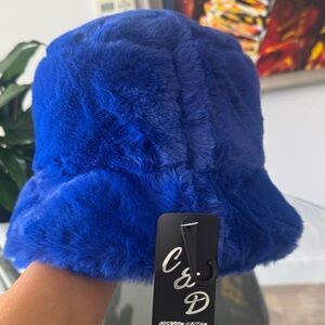 Blue Faux Fur Bucket Hat